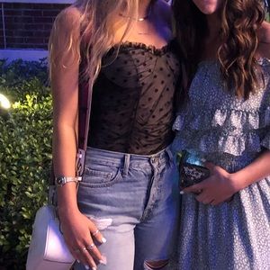 Black lace poka dot strapless bodysuit